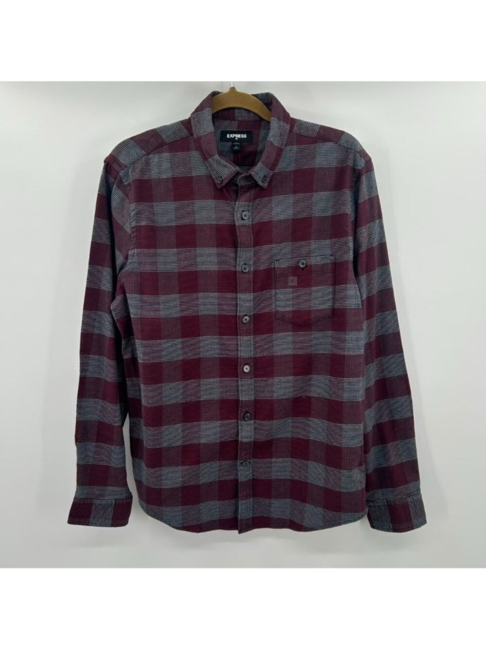 Express Shirt Men's Medium 15-15½ Red & Gray Plaid Button Up Long Sleeve NWT